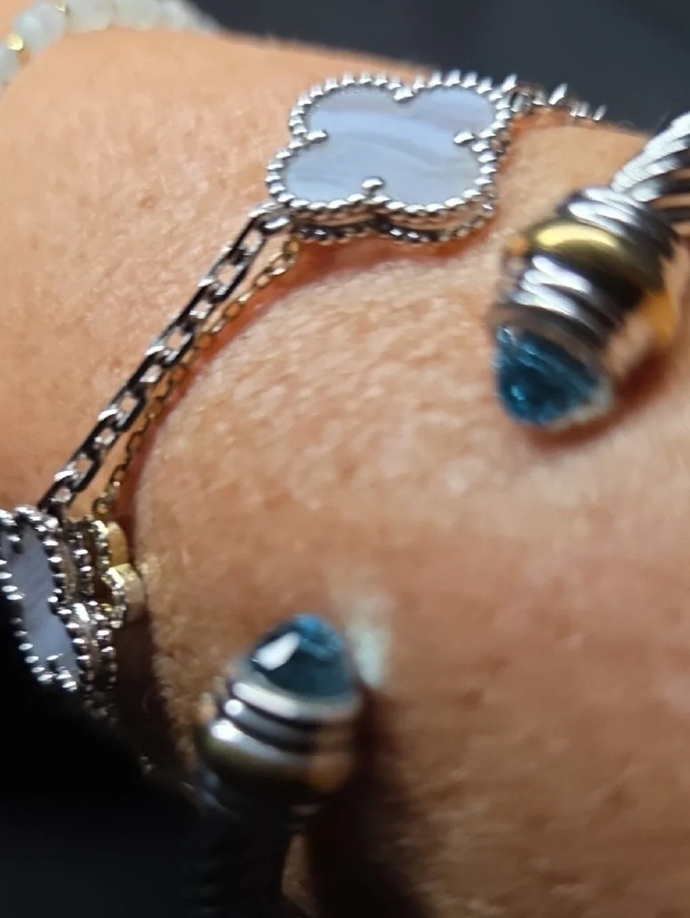 (Blue) Twisted Cable Cuff Bracelet with Crystal End Caps